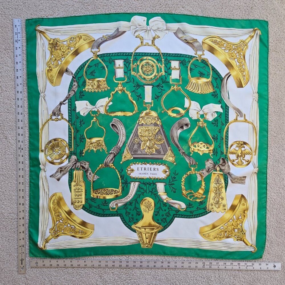 Hermès Vintage Silk Scarf Étriers Stirrups Equestrian Hand Rolled - Picture 16 of 16